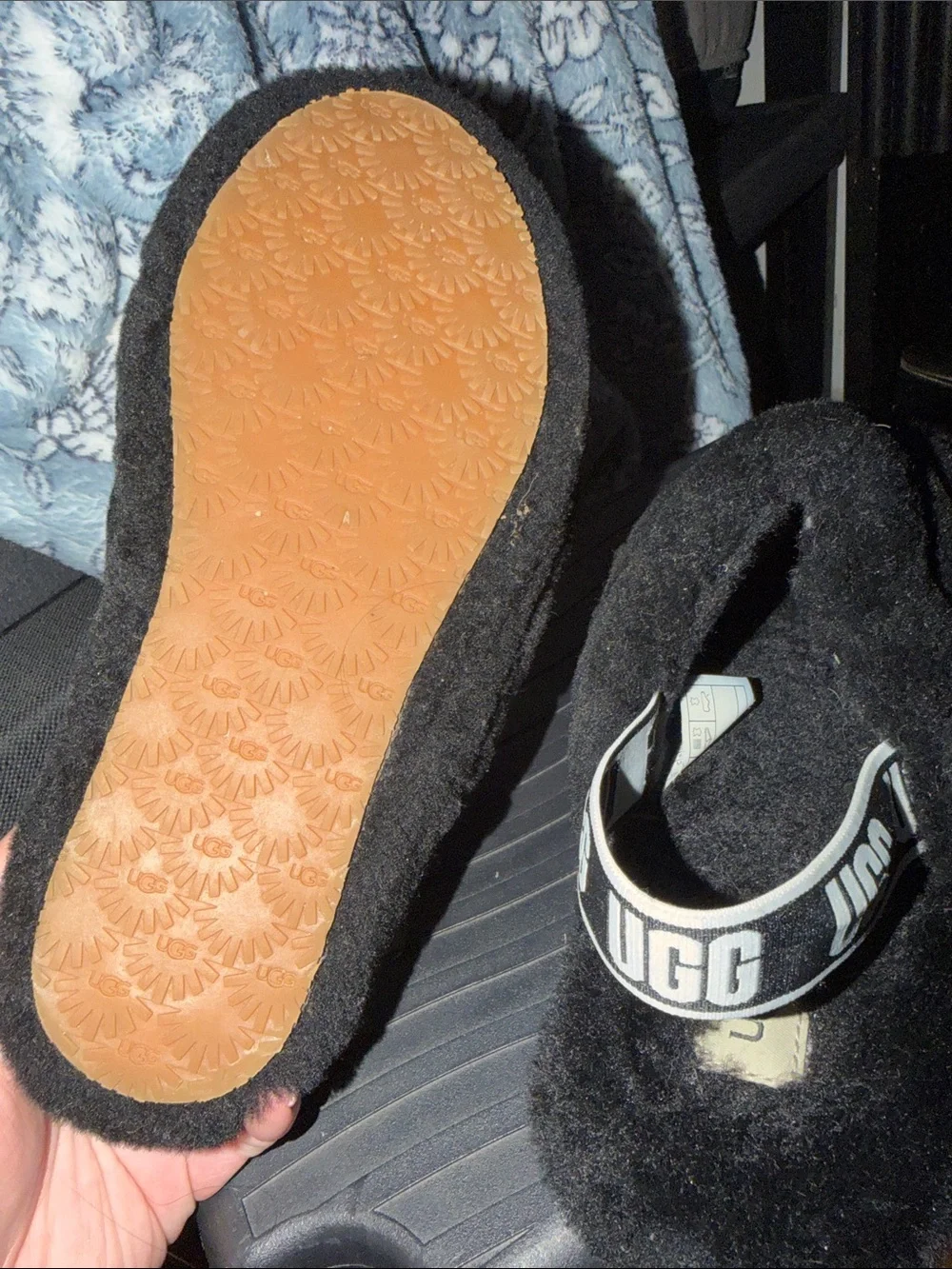 UGG Black Fluff Slide with Branded Heel Strap